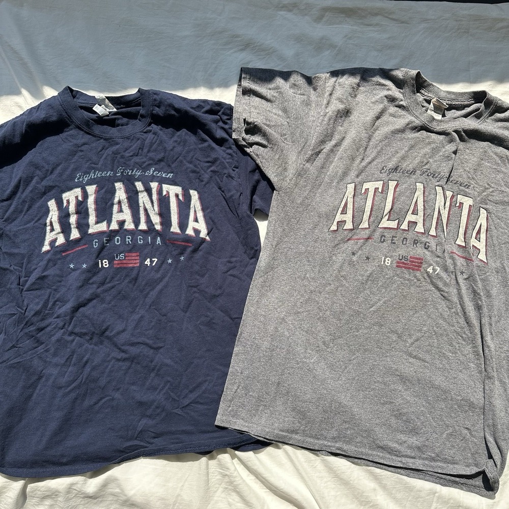 Set‎ Of 2 Atlanta Georgia 1847 Graphic T Shirts Sz Large Gray Navy Short Sleeves